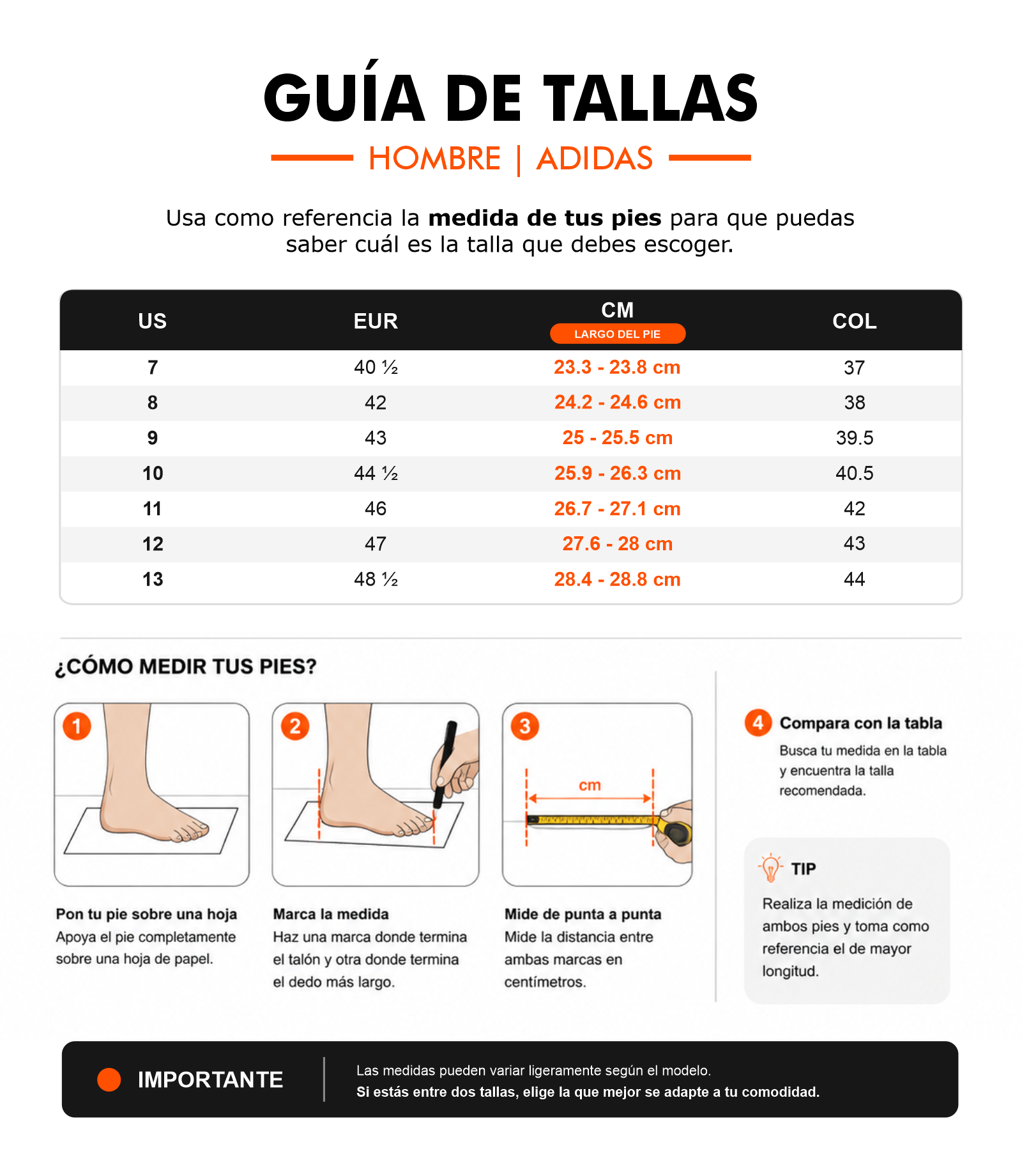 Guía de tallas - Adidas Adilette Shower