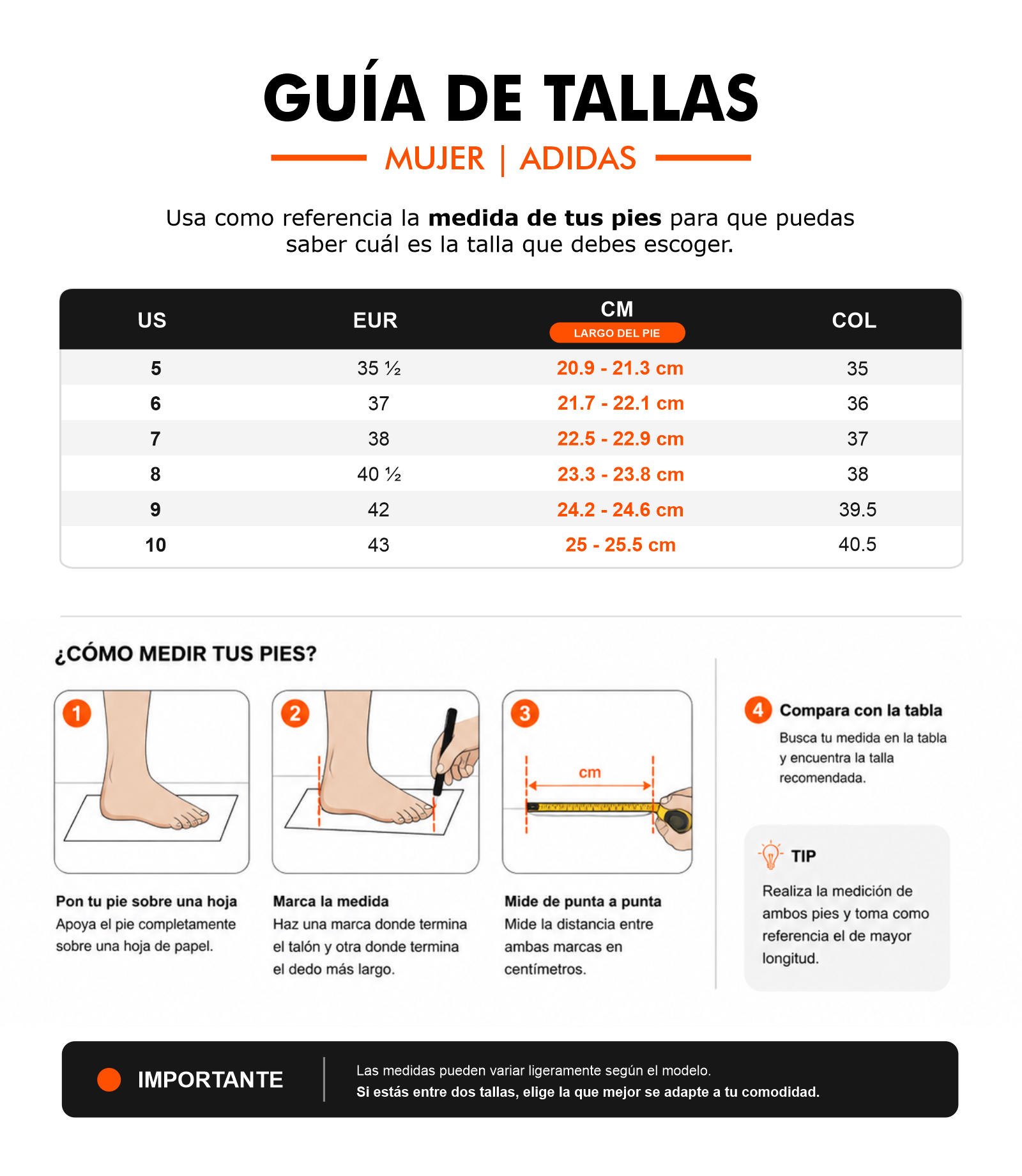 Guía de tallas - Adidas Adilette Aqua W