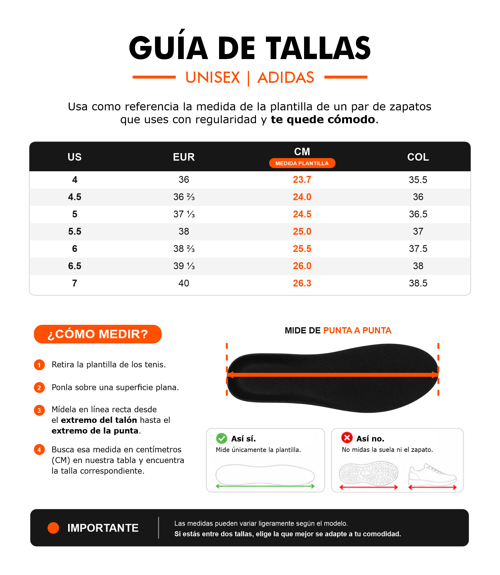 Guía de tallas - Adidas Response Runner 2 W