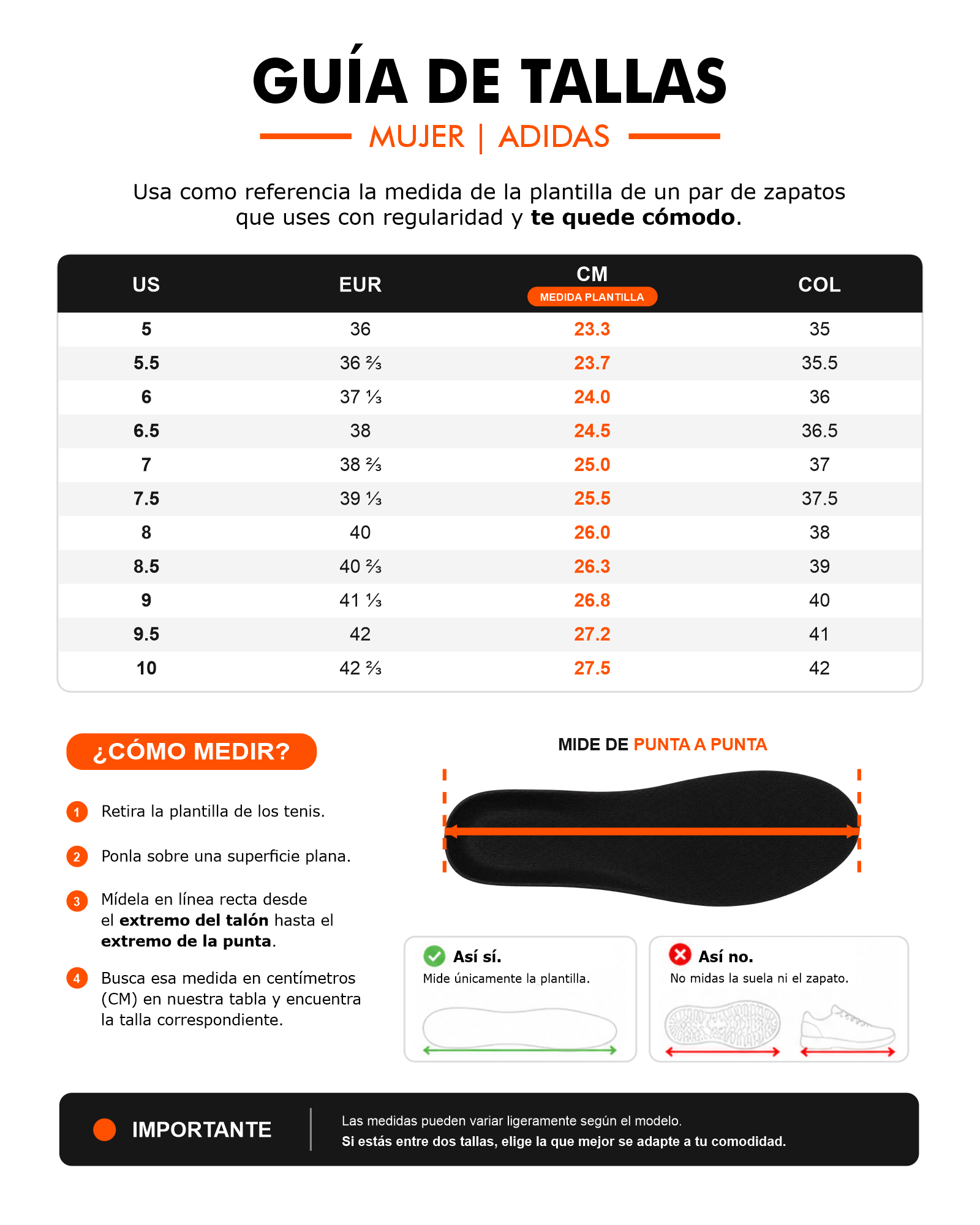 Guía de tallas - Adidas Lightshift 2.0 W