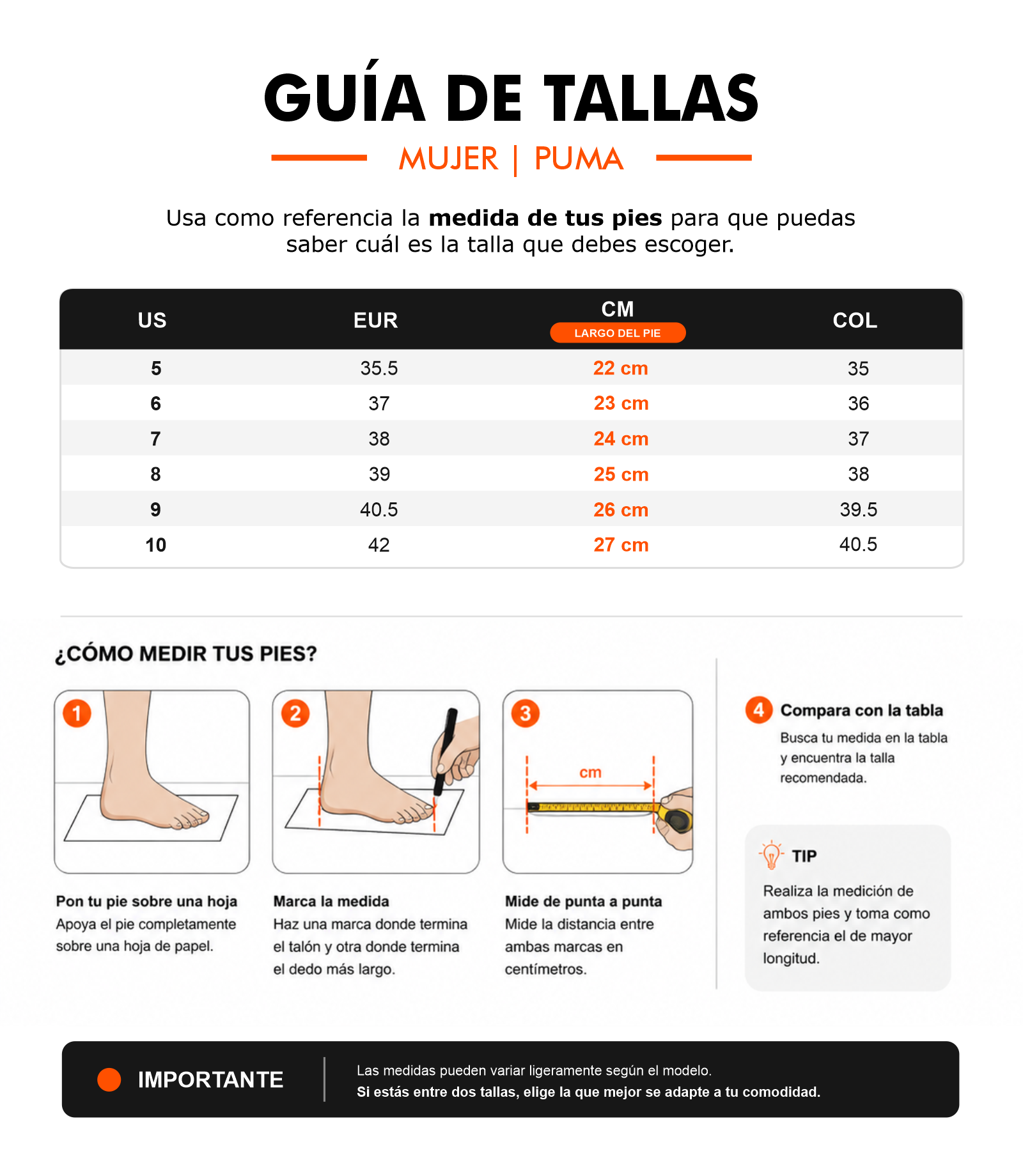 Guía de tallas - Puma Cool Cat 2.0 W