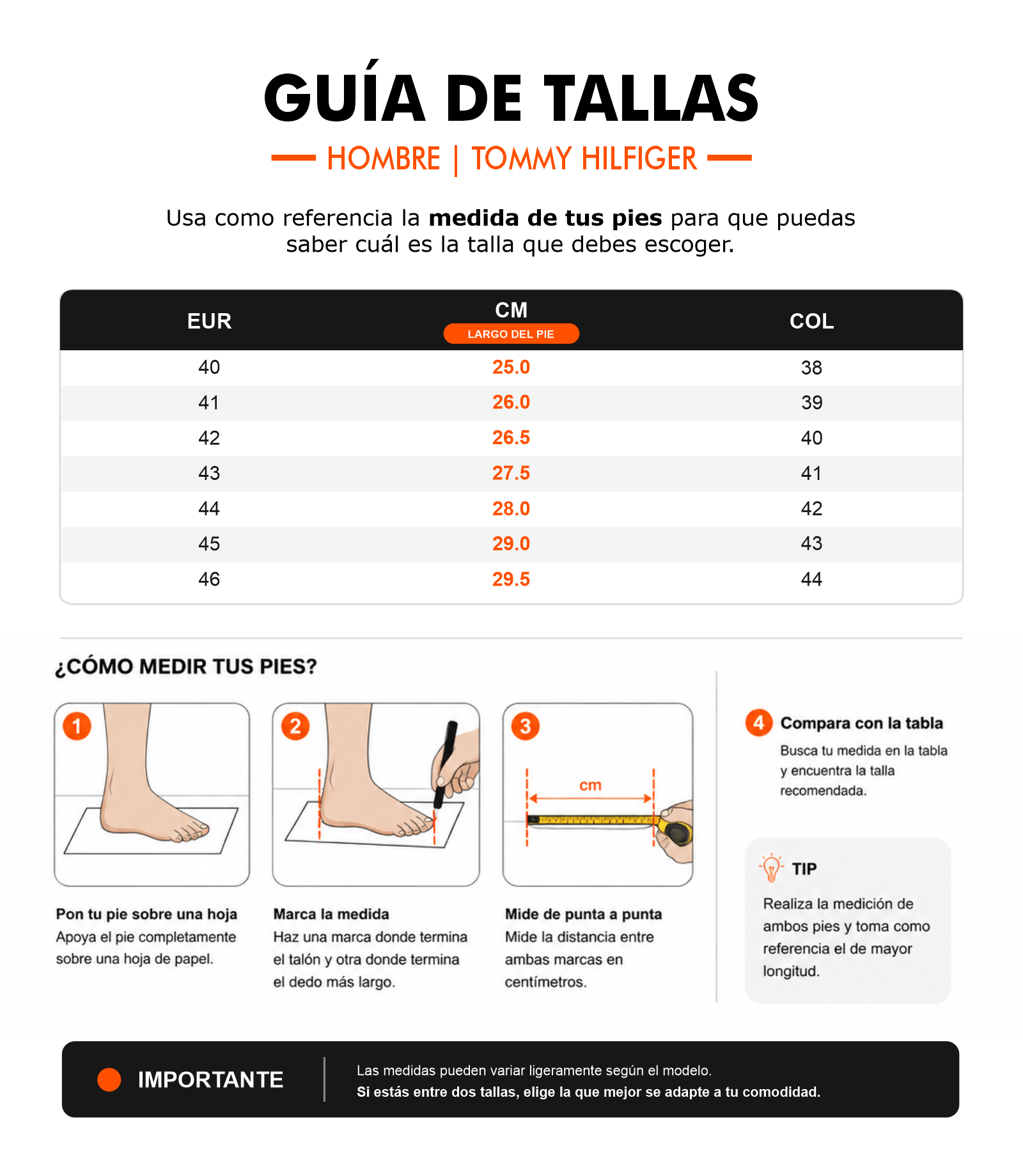 Guía de tallas - Tommy Hilfiger Comfort Beach M